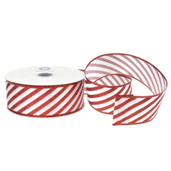 Christmas Glitter Candy Cane Stripes Satin Wired Ribbon, 2-1/2-inch, 50-yard