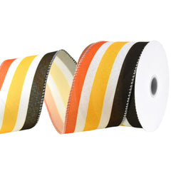 Retro Stripes Faux Linen Wired Autumn Fall Ribbon, 2-1/2-inch, 10-yard