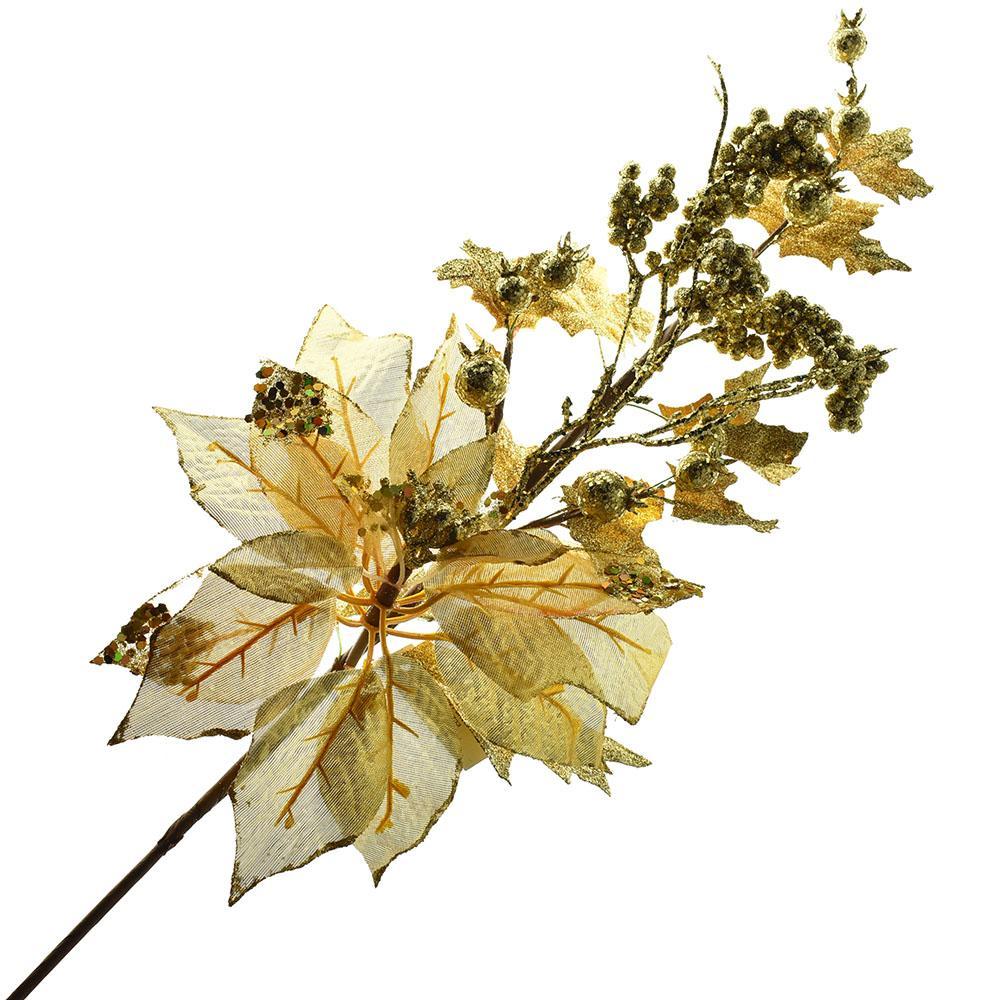 Metallic and Glitter Poinsettia Branch Spray, 25-Inch
