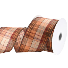 Autumn Chocolate Copper Plaid Wired Ribbon, 2-1/2-inch, 10-yard