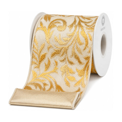 Velvet Florence Wired Ribbon with Gold Backing, 4-inch, 5-yard