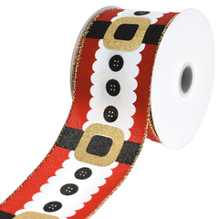 Christmas Santa's Buttons Belt Wired Ribbon, 2-1/2-inch, 10-yard