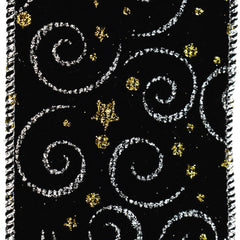 Christmas Velvet Swirls and Stars Wired Ribbon, 2-1/2-inch, 10-yard