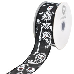 Halloween Paisley Skull Satin Wired Ribbon, 10-yard
