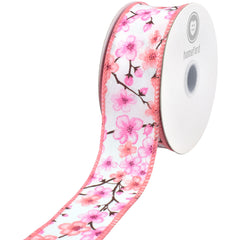 Spring Sakura Cherry Blossom Branch Wired Ribbon, 10-yard