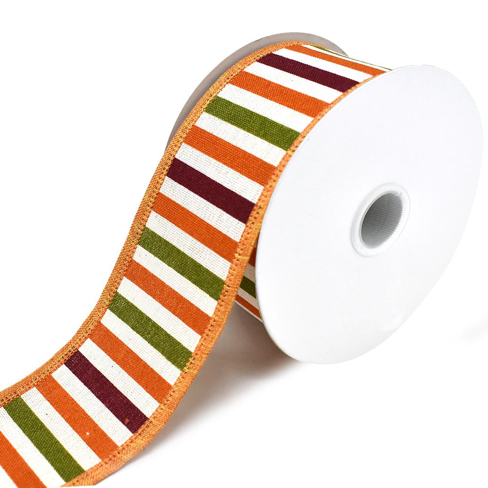 Hopsack Stripe Wired Edge Autumn Fall Ribbon, Orange, 2-1/2-Inch, 10-Yard