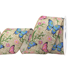 Spring Flowers and Butterflies Wired Ribbon, 2-1/2-inch, 10-yard