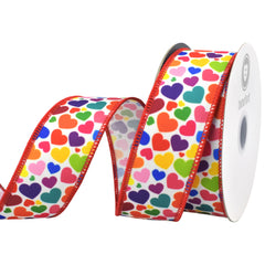 Colorful Rainbow Hearts Twill Wired Ribbon, 10-yard