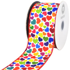 Colorful Rainbow Hearts Twill Wired Ribbon, 10-yard
