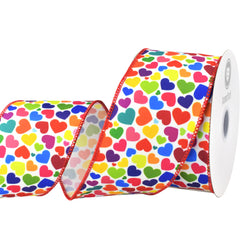 Colorful Rainbow Hearts Twill Wired Ribbon, 10-yard