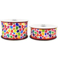 Colorful Rainbow Hearts Twill Wired Ribbon, 10-yard