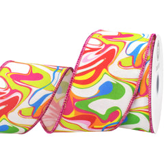 Abstract Bright Ink Mix Pattern Wired Ribbon, 2-1/2-inch, 10-yard
