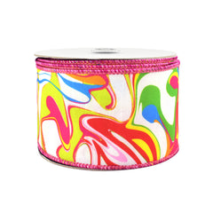 Abstract Bright Ink Mix Pattern Wired Ribbon, 2-1/2-inch, 10-yard