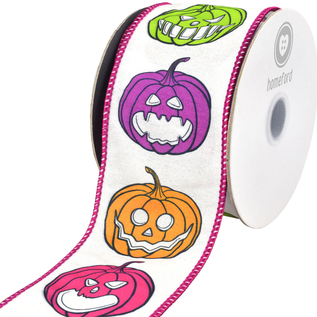 Halloween Colorful Jack-O-Lantern Dupioni Wired Ribbon, 2-1/2-inch, 10-yard