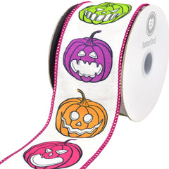 Halloween Colorful Jack-O-Lantern Dupioni Wired Ribbon, 2-1/2-inch, 10-yard