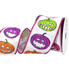 Halloween Colorful Jack-O-Lantern Dupioni Wired Ribbon, 2-1/2-inch, 10-yard