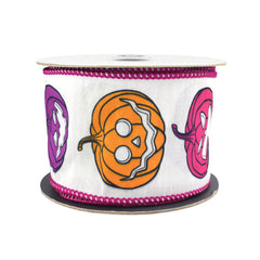 Halloween Colorful Jack-O-Lantern Dupioni Wired Ribbon, 2-1/2-inch, 10-yard