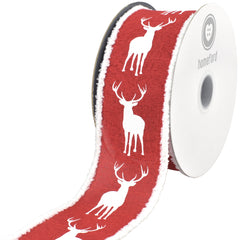 Christmas Reindeer Frizette Edge Wired Ribbon, 2-1/2-inch, 10-yard