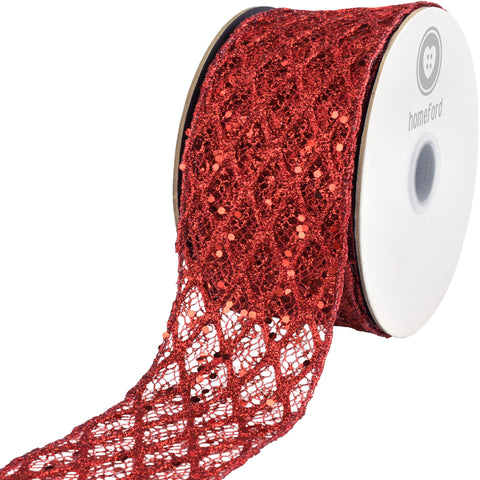 Glittered Sequin Diamond Net Wired Ribbon, 2-1/2-inch, 10-yard