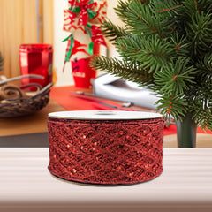 Glittered Sequin Diamond Net Wired Ribbon, 2-1/2-inch, 10-yard