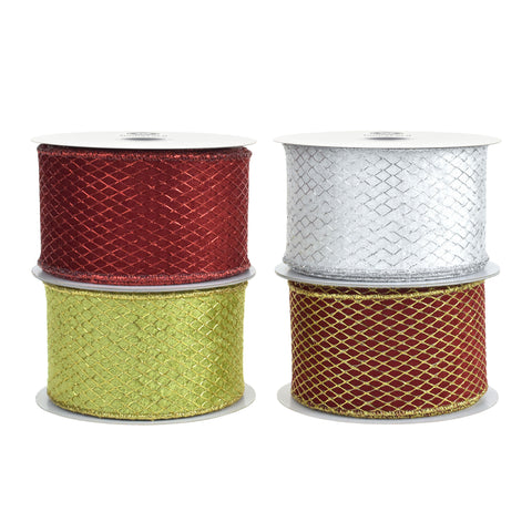 Christmas Net Overlay Velvet Wired Ribbon, 2-1/2-inch, 10-yard