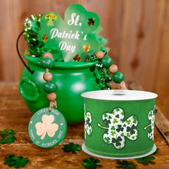 St. Patrick's Shamrock Clover Silhouette Wired Ribbon, 10-yard