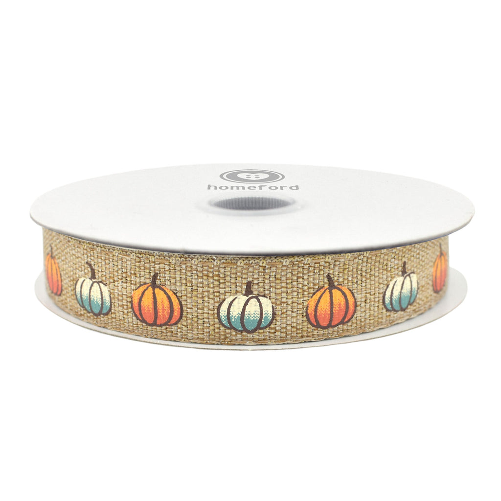 Pumpkins Faux Linen Autumn Fall Ribbon, 10-yard