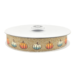 Pumpkins Faux Linen Autumn Fall Ribbon, 10-yard