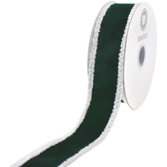 Christmas Velvet Fuzzy Edge Wired Ribbon, 10-yard