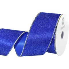 Christmas Velvet Glitter Styled Wired Ribbon, 2-1/2-inch, 10-yard, Royal Blue