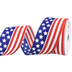 Patriotic Continuous Flag Stars and Stripes Wired Ribbon, 10-yard