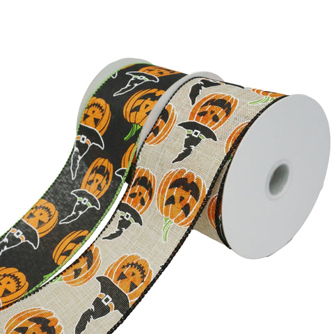 Halloween Jack O' Lanterns with Witch Hats Ribbon, 2-1/2-Inch, 10-Yard