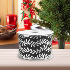 Christmas Embossed Vines Metallic Edge Wired Ribbon, 10-yard