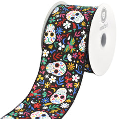 Halloween Day of the Dead Calaveras Sugar Skull Satin Wired Ribbon, 10-yard