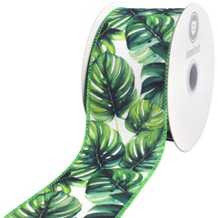 Summer Lush Monstera Leaves Deluxe Wired Ribbon, 10-yard