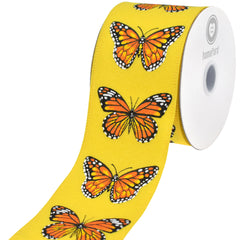 Spring Monarch Butterfly Faux Linen Wired Ribbon, 2-1/2-inch, 10-yard