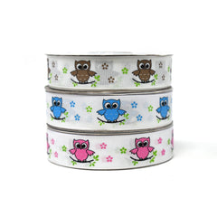 Floral Owl on Branch Grosgrain Ribbons, 25-yard