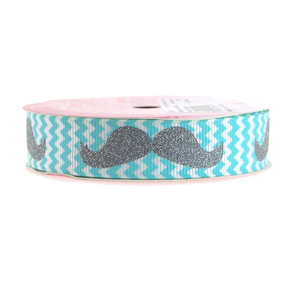 Glitter Mustache Chevron Grosgrain Ribbon, 7/8-inch, 3-yard