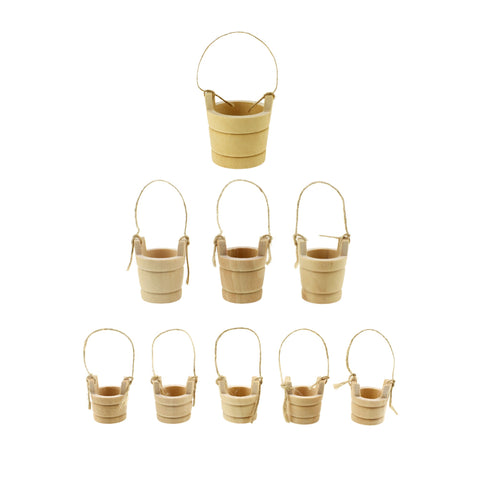 Wooden Craft Well Bucket Miniatures with Jute Handle