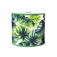 Summer Lush Monstera Leaves Deluxe Wired Ribbon, 10-yard