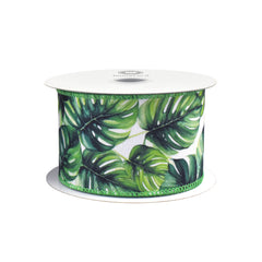 Summer Lush Monstera Leaves Deluxe Wired Ribbon, 10-yard