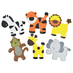 Assorted Wooden Animals Baby Favors, 5-Inch, 6-piece With Blue Elephant