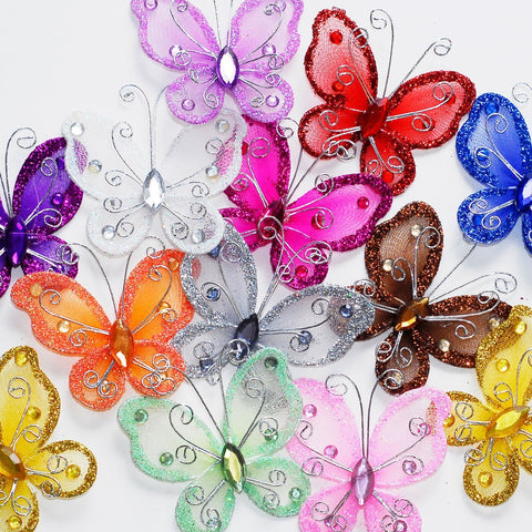 Organza Nylon Glitter Butterflies, 2-inch, 20-count