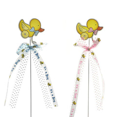 Baby Shower Rubber Ducky Pick With Bow, 10-1/4-Inch, 2-Count