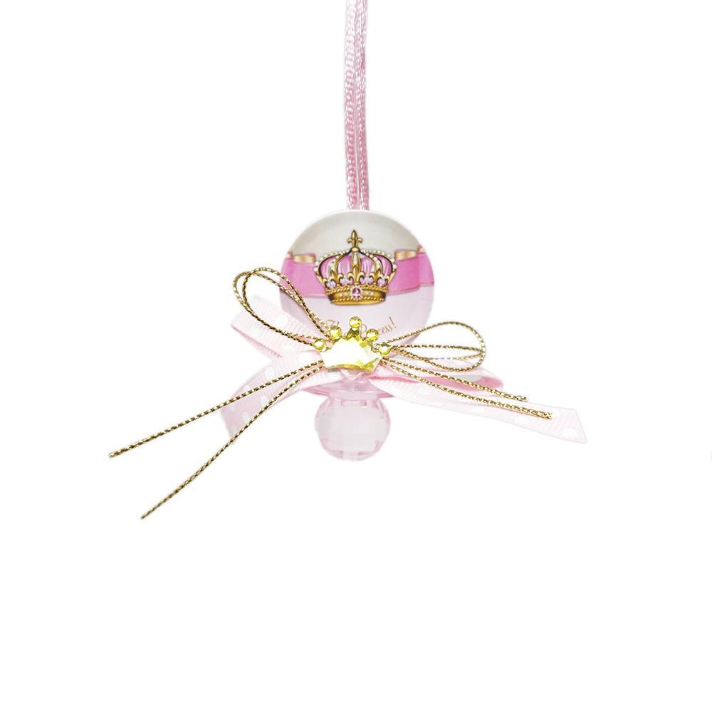 Baby Pacifier "Don't Say Baby" Crown Favor Necklace, Light Pink, 24-Count