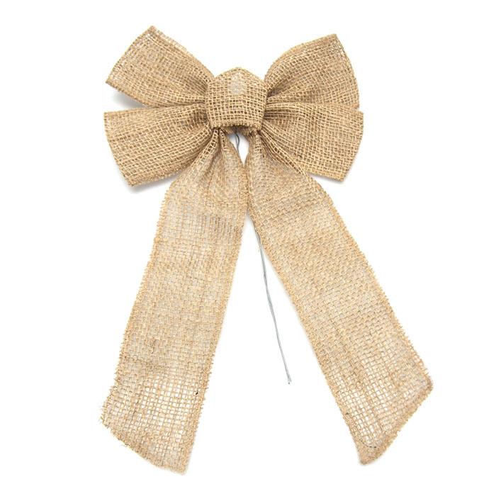 Natural Burlap Bow with Wire, 13-inch