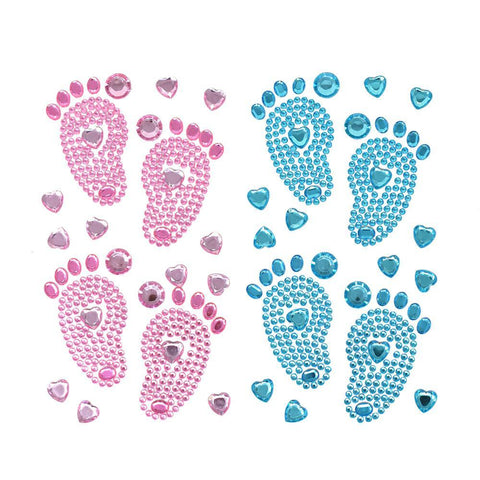 Baby Shower Footprints Rhinestone Stickers, 2-7/8-Inch, 15-Piece