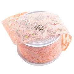 Floral Lace Trim Ribbon with Glitters, 2-Inch, 10 Yards