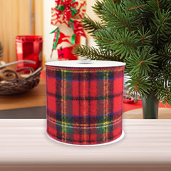 Christmas Flannel Plaid Wired Edge Ribbon, Red/Blue/Green, 10-Yard