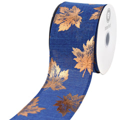 Copper Accent Fall Leaves Wired Ribbon, 2-1/2-Inch, 10-Yard